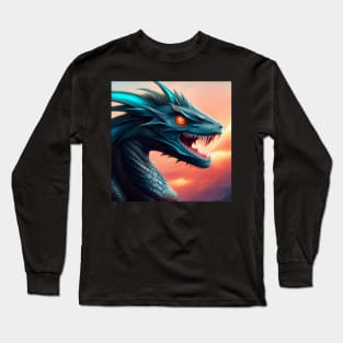 Blue Topaz Dragon with Fiery Red Eyes Long Sleeve T-Shirt